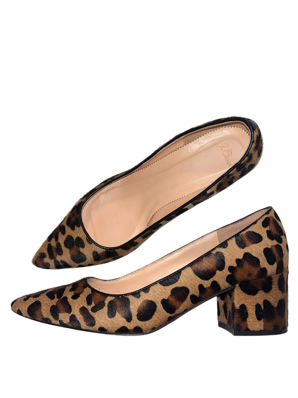 J. Crew Laney Leopard Print Calf Hair Block Heel Pumps - Size 8.5